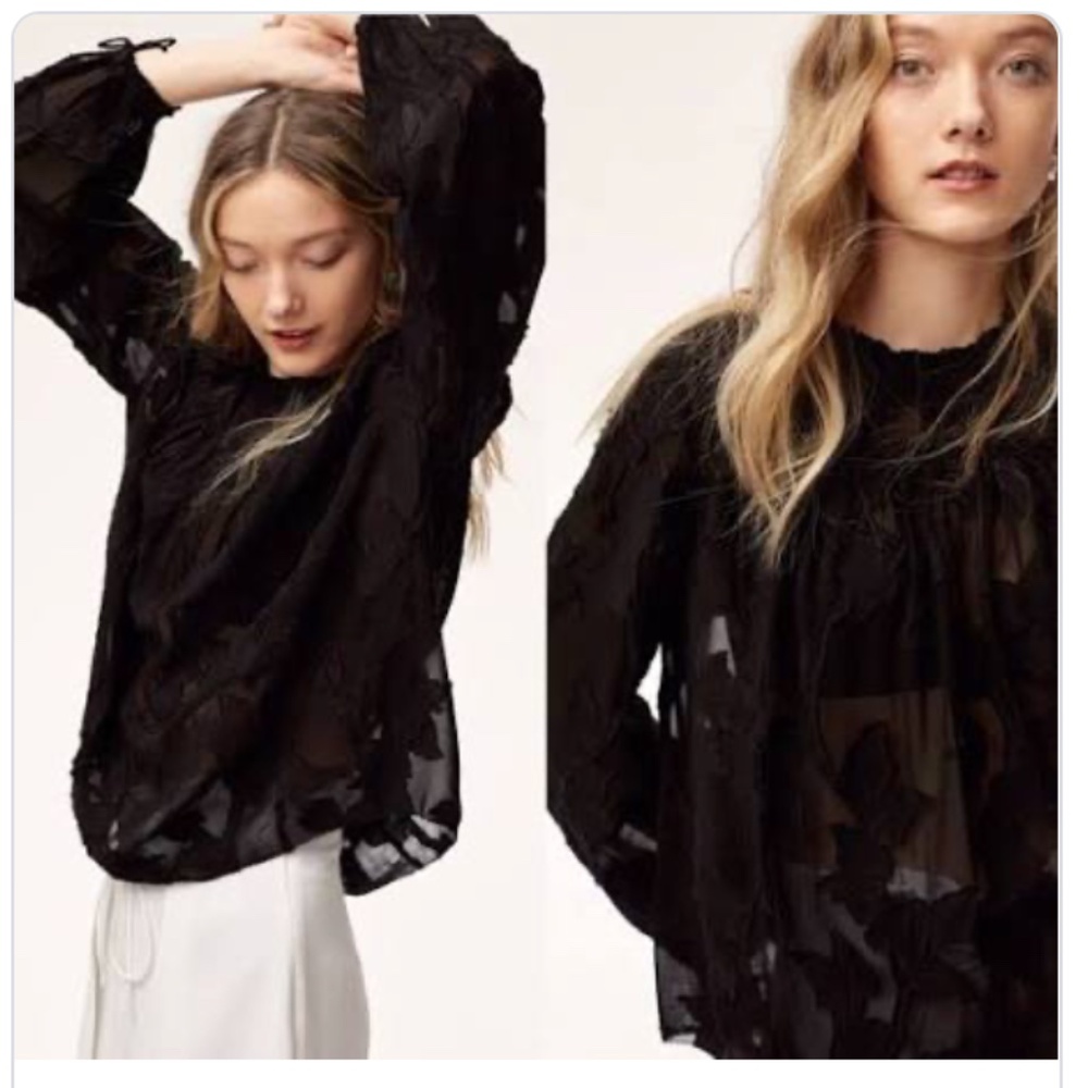Aritzia WILFRED Lourdes Black Floral Chiffon Blouse Size XS